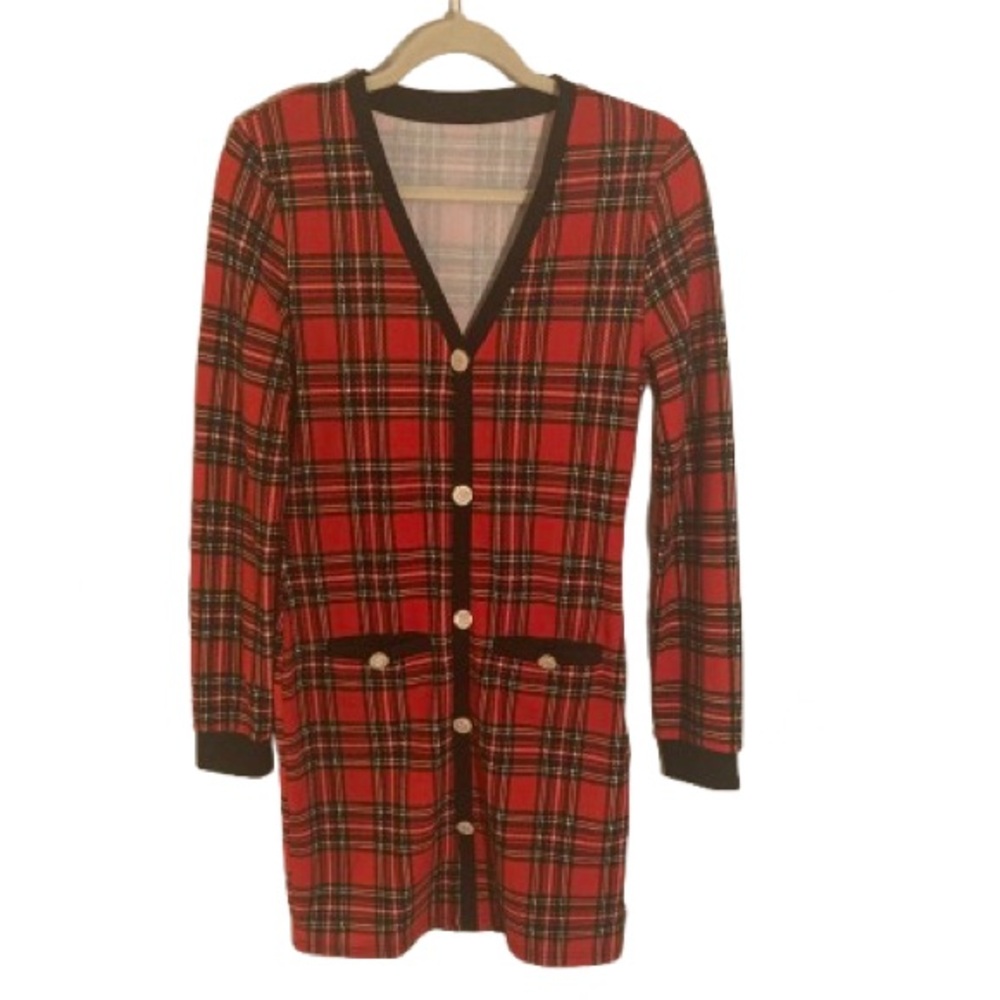 Cupshe Red Plaid Mini Dress Gold Buttons Women’s M NEW w/ Tags